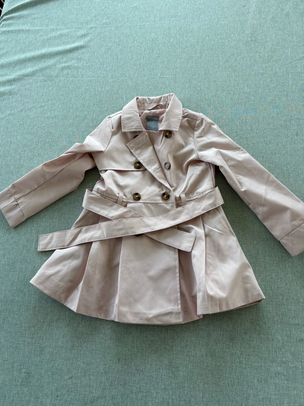 Tahari Girls Pale Pink Double-Breasted Trench Coat with Belt